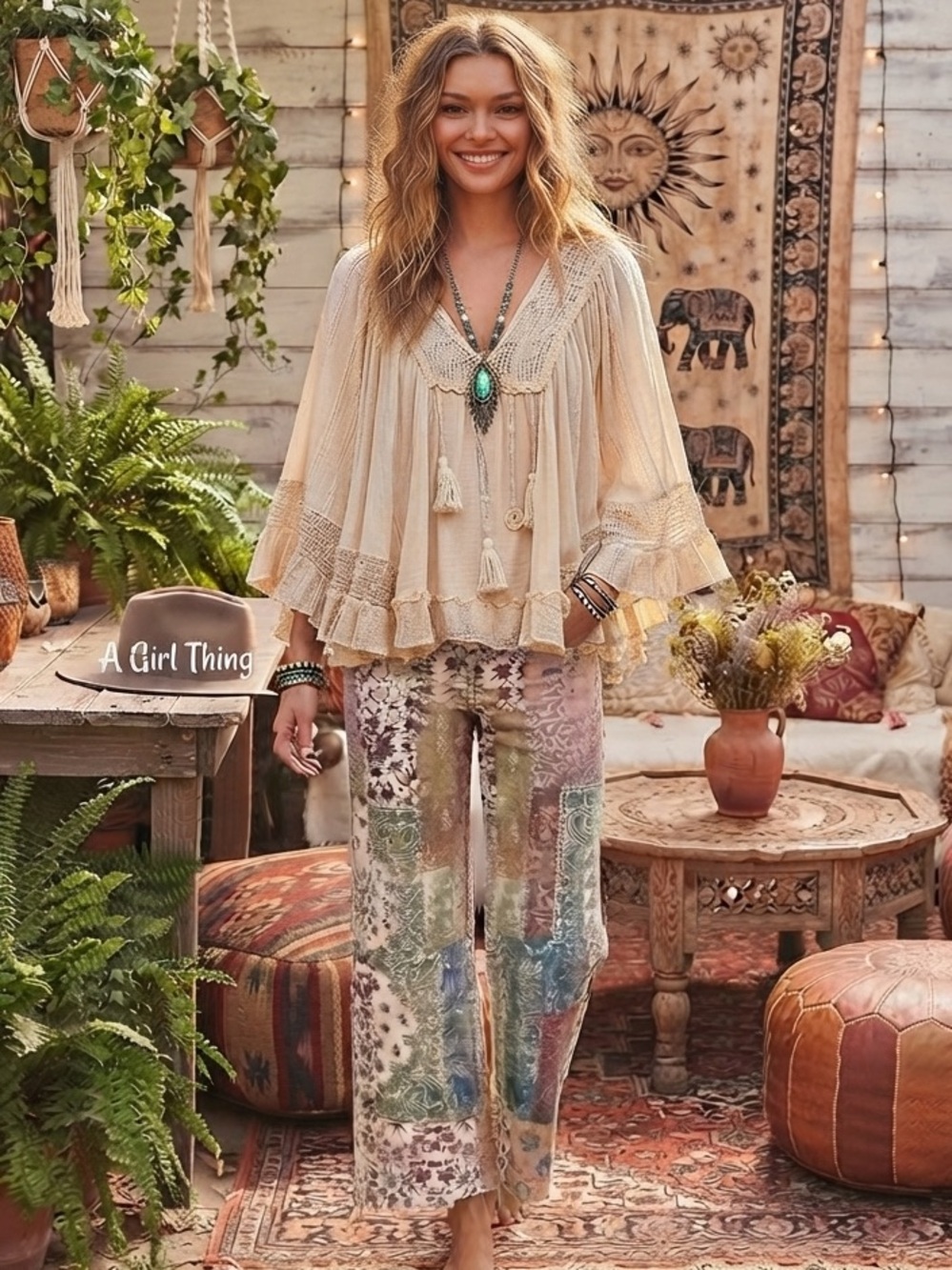 Risen Boho Patchwork Ankle Jeans - Multicolor